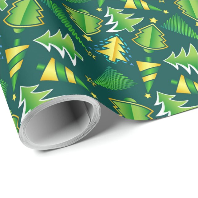 Christmas Green and Gold Tree Wrapping Paper (Roll Corner)