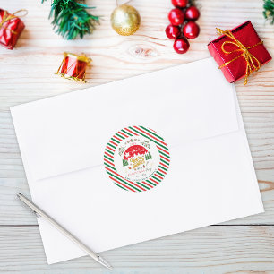 Christmas Green and Red Candy Cane Party Invite Classic Round Sticker