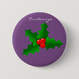 Christmas Green and red holly Thunder_Cove 6 Cm Round Badge