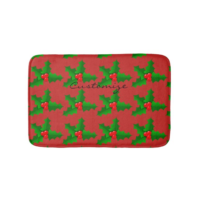 Christmas Green and red holly Thunder_Cove Bath Mat (Front)