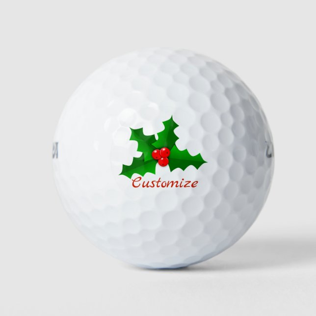 Christmas Green and red holly Thunder_Cove Golf Balls (Front)