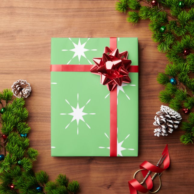 Christmas green and white with stars wrapping paper (Holiday Gift)