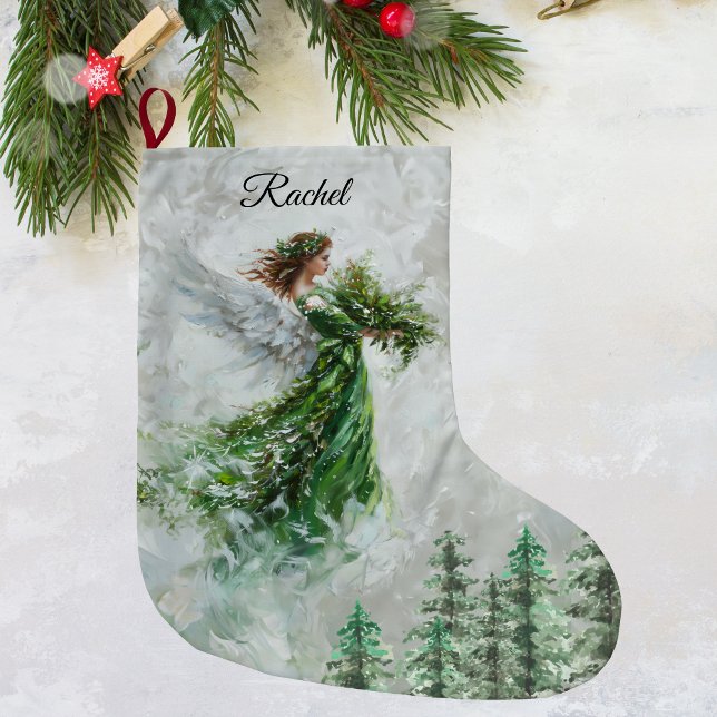 Christmas Green Angel Stocking - Personalised (Christmas Angel Stocking:)