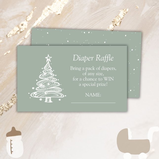 Christmas Green Baby Gender Neutral Diaper Raffle Enclosure Card (Creator Uploaded)