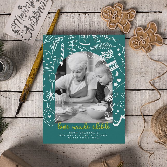 Christmas Green Baking Spirits Bright Photo Card (Creator Uploaded)