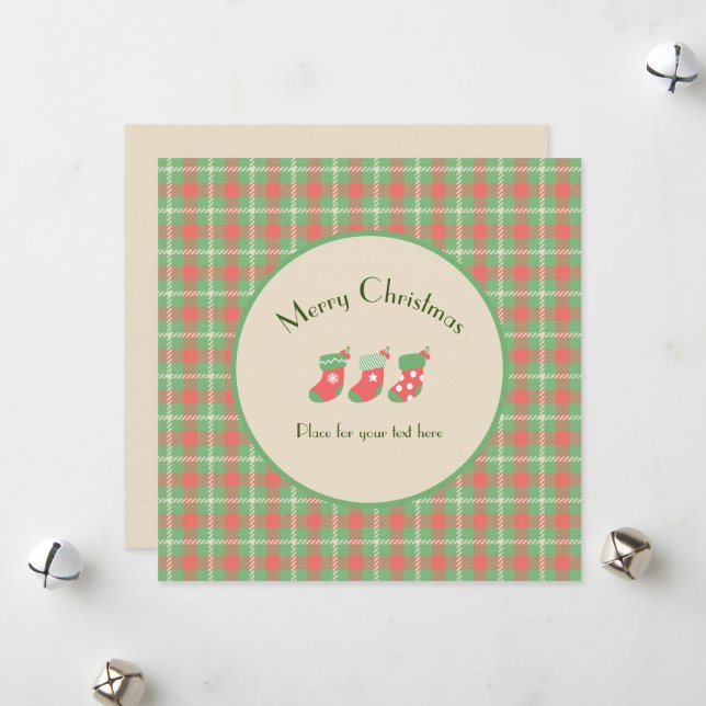 Christmas Green-based Plaid Flat Holiday Card (Front/Back In Situ)