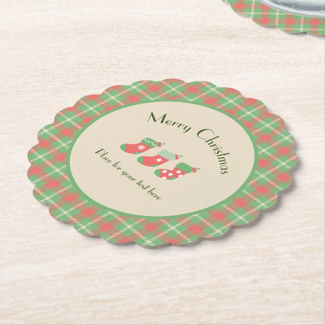Christmas green-based Plaid Paper Coaster (Angled)