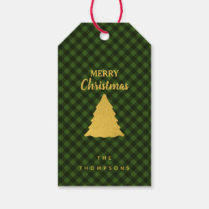 Christmas Green & Black Buffalo Plaid Xmas Tree Gift Tags
