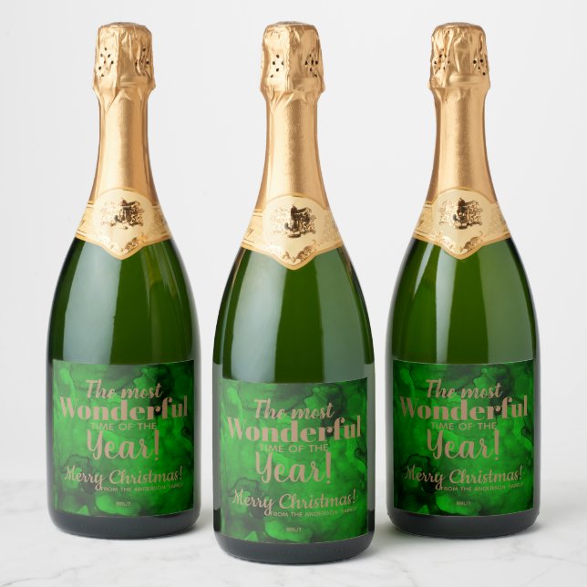 Christmas Green-Black Watercolor Sparkling Wine La Label (Bottles)