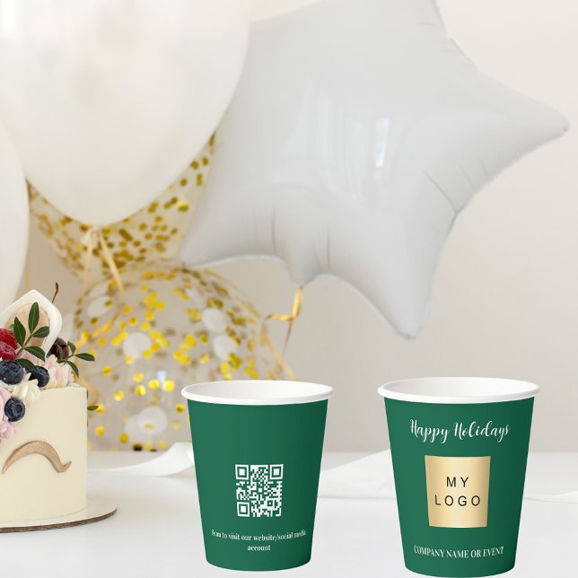 Christmas green business corporate logo qr code paper cups (Creator Uploaded)