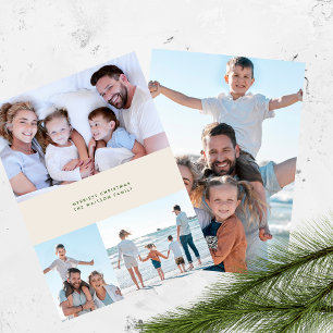 Christmas Green Cream 4 Photos Stylish Simple Holiday Card