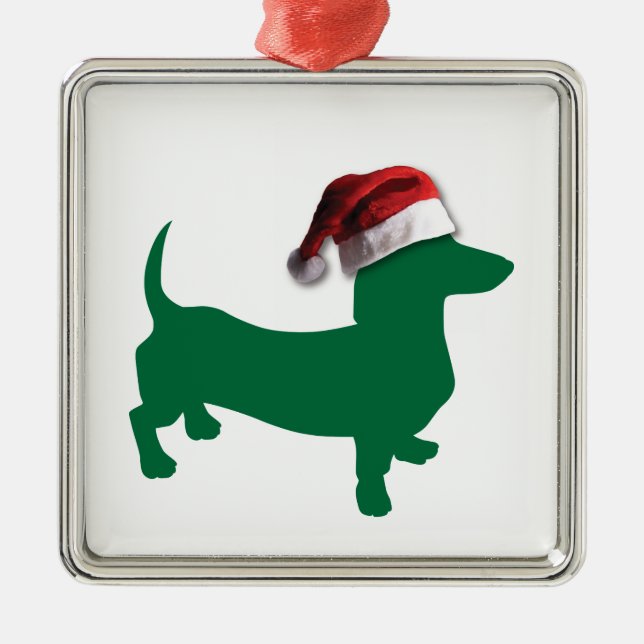 Christmas Green Dachshund Metal Tree Decoration (Front)