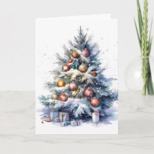 Christmas Green Decorated Tree Illustration Card