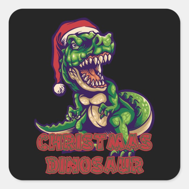 Christmas Green Dinosaur | Dinosaur Design Square Sticker (Front)