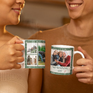 Christmas Green Doodles Multi Photo Family Gift Coffee Mug