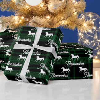 Christmas green Equestrian Horse Personalised Wrapping Paper