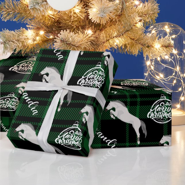 Christmas green Equestrian Horse Personalised   Wrapping Paper (Holidays)