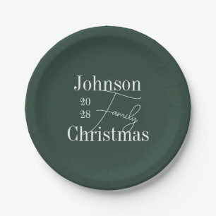 Christmas Green Family Christmas Paper Plate