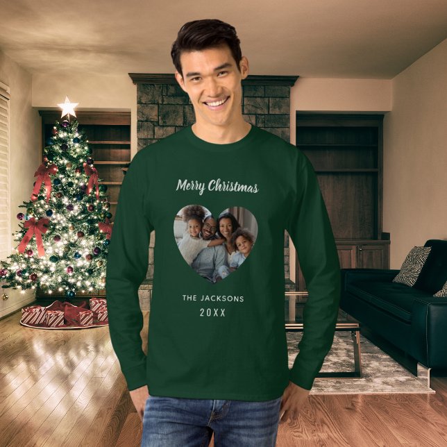 Christmas green family photo heart name dad T-Shirt (Creator Uploaded)