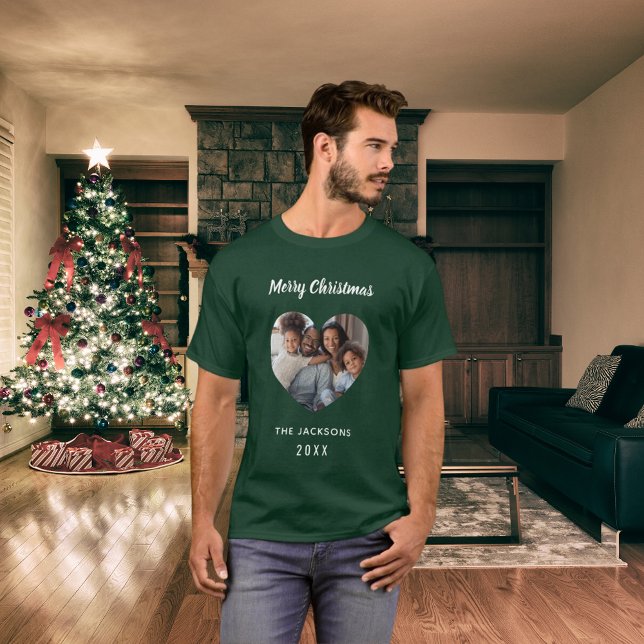 Christmas green family photo heart name father T-Shirt (Creator Uploaded)