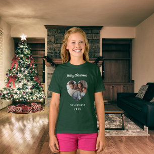 Christmas green family photo heart name girl T-Shirt