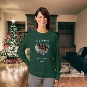Christmas green family photo heart name mother T-Shirt