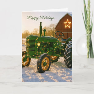 Christmas Green Farm Tractor In Snow Card