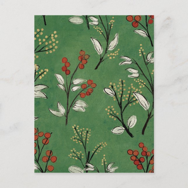 Christmas Green Floral Pattern Postcard (Front)