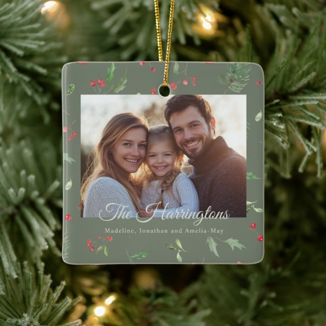 Christmas Green Foliage Photo Ceramic Ornament (Tree)