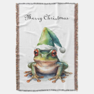 Christmas Green Frog, customisable Throw Blanket
