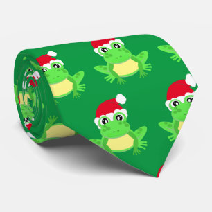 Christmas Green Frog Santa Hat Pattern Novelty Tie