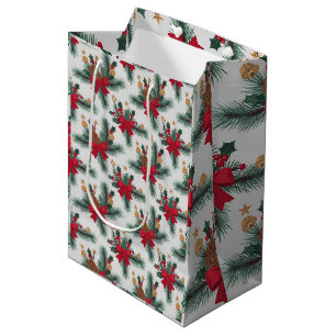Christmas Green Garland Red Rows Gold Accent Green Medium Gift Bag