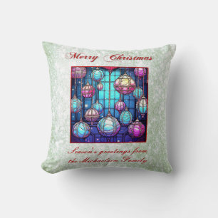 Christmas Green Glitter Stained Glass Bauble Cushion