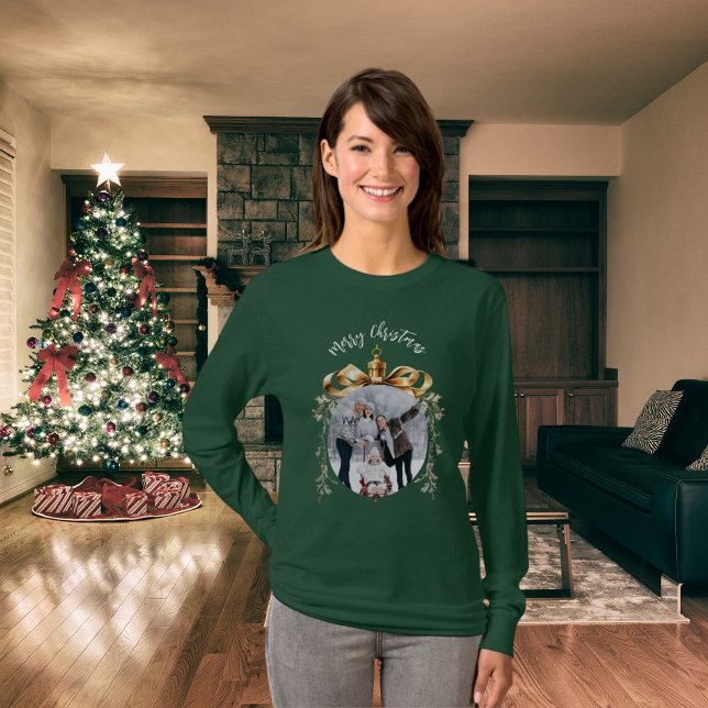 Christmas green gold bauble family photo T-Shirt (Creator Uploaded)