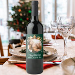 Christmas green gold bauble friends photo party wine label<br><div class="desc">Personalised Christmas Wine Bottle Labels – Perfect for Holiday Gatherings and Gifts Make your holiday celebrations extra special with these elegant, customisable wine bottle labels. Featuring a classic green background and a festive golden Christmas tree bauble as a frame, these labels allow you to add a personal touch with your...</div>