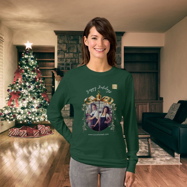 Christmas green gold bauble team photo logo T-Shirt (Creator Uploaded)