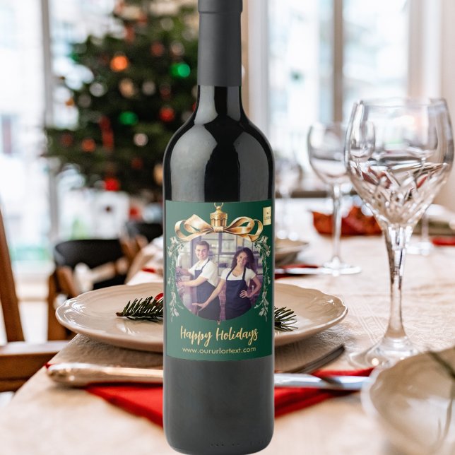Christmas green gold bauble team photo logo wine label (Creator Uploaded)