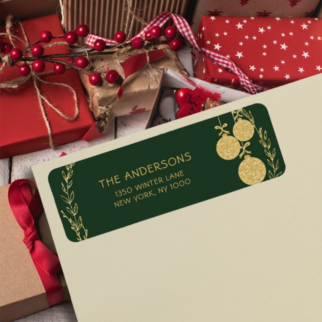 Christmas Green Gold Glitter Return Address (Christmas Green Gold Glitter Return Address Label)