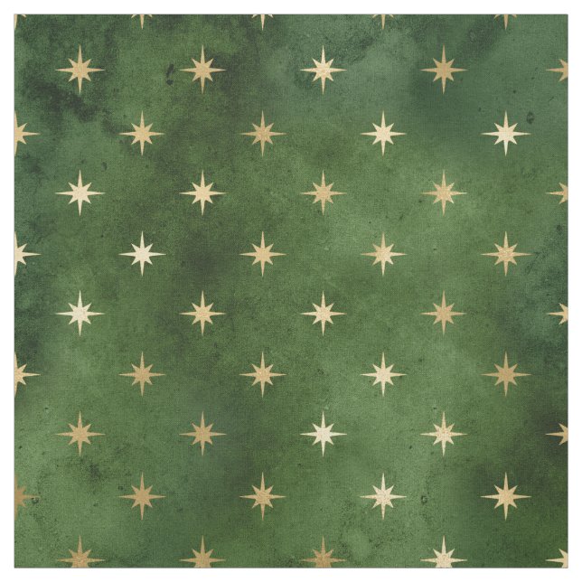 Christmas Green Gold Star Graphic Fabric (Swatch)