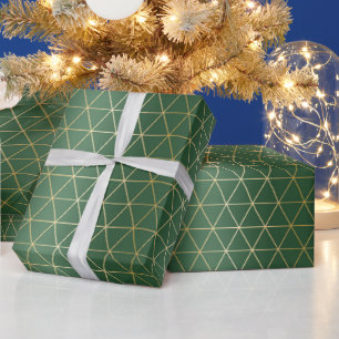 Christmas Green Gold Triangle Geometric Wrapping Paper