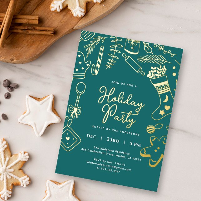 Christmas Green Holiday Baking Party Foil Invite (Creator Uploaded)