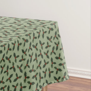 christmas green holly  pattern tablecloth