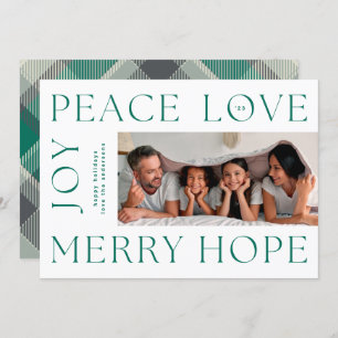 Christmas Green Letters MERRY JOY PEACE LOVE photo Holiday Card