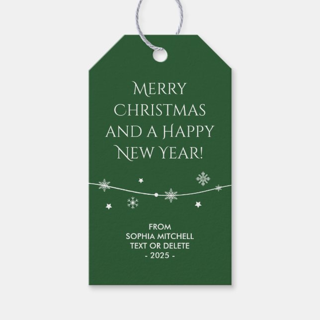 Christmas Green Merry Christmas Snowflake Gift Tag (Front)