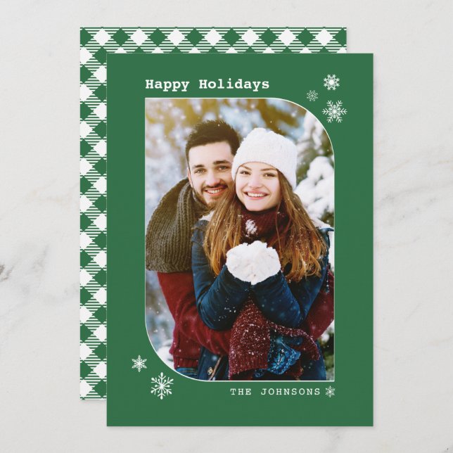Christmas Green Modern Minimalist Photo Card (Front/Back)