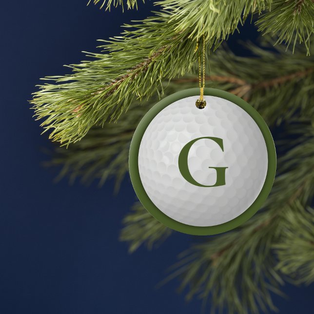 Christmas Green Monogram Golf Ball Ceramic Tree Decoration (Creator Uploaded)