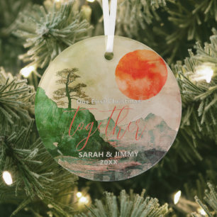 Christmas Green Mountain Adventure Outdoor Couple Glass Tree Decoration