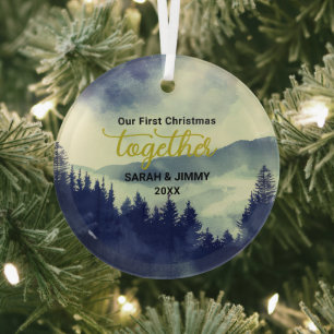 Christmas Green Mountain Adventure Outdoor Couple Glass Tree Decoration