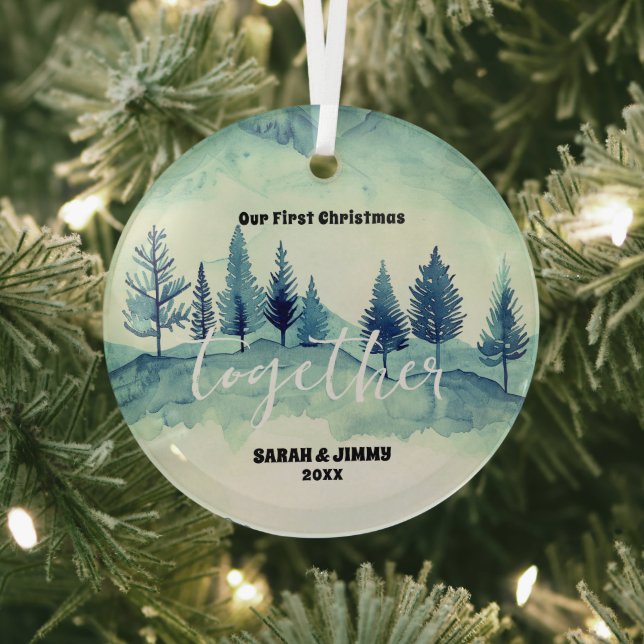 Christmas Green Mountain Pine Trees Outdoor Couple Glass Tree Decoration (Insitu)