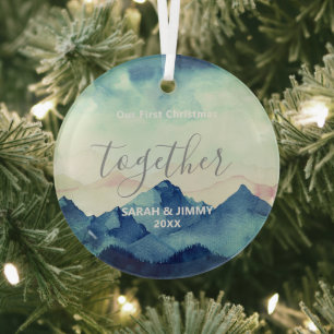 Christmas Green Mountain Pine Trees Outdoor Couple Glass Tree Decoration